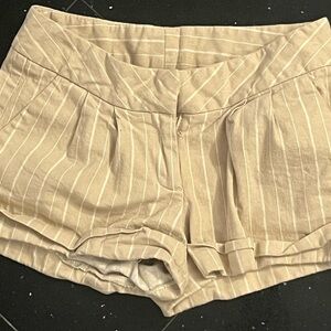 Pinstripe vintage Y2K tan white cuff cuffed crop stretch micro short shorts